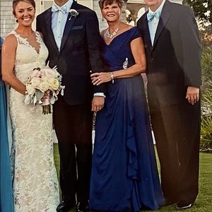 Jade by Jasmine Navy Chiffon off shoulder gown